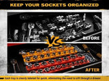 ELEAD 2Pc Magnetic Socket Organizer Set 1/2" SAE & Metric Holder Storage Tray V465-70032