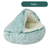 Cozy Green Plush Hooded Pet Bed - Ultra Soft Long Fur Cave Bed for Small Pets 40cm V888-ELOSUNG11040