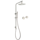 Brushed Nickel 2in1 Shower Set Sliding Rail Arm 8" Round Head Stainless Steel Handheld Twin Taps V1233-S4902BNSS019CBNKSR108NKC0292BN