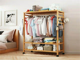 169cm Mildrew-proof Bamboo Clothes Shelves Stand On Wheels Coat Shoes Bags Rack V767-X8JJZ-G1