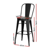 4x Artiss Metal Bar Stools Wooden Seat Retro Counter Stool BA-TW-T5852-BKX4