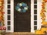 Hydrangea Wreath For Front Door Flower Floral Large 16" Blue White Hanging Spring Summer V1192-AZ-W-27892