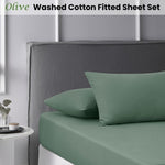 Accessorize Olive Washed Cotton Fitted Sheet Set Single V442-HIN-FITTEDSS-WASHCOTTON-OLIVE-SB