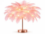 Ostrich Feather Table Lamp Pink, 80 Hand-Woven Natural Feathers, 3 Colour Temperature Touch Dimming, V1197-JD-093002