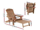 Gardeon Folding Sun Lounger Adirondack Chair Outdoor Lounge Setting HDPE Recliner Footrest Khaki FF-BEACH-HEFD-OTTO-KH