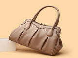 Khaki Women's Premium Wear-Resistant Leather Shoulder Bag - Vintage Frame Kiss-Lock Handbag & V888-ELOSUNG42970