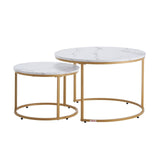Nesting Coffee Table Set of 2, 700 mm Round Coffee Table, Nesting Tables for Small Place, Vintage V952-QTZTMYXKJTT2V611W001V0