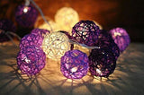 1 Set of Purple n White 5cm Rattan Cane 50 Ball Battery Powered LONG 5m String Lights Christmas Gift V382-PURPWHITERATTBALLBATT50