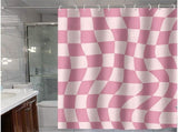 Plaid Bathroom Set 4 Pieces, Colorful Checkered Shower Curtain with Matching Bath Mat, Toilet Lid V1366-AZ2-W-23186