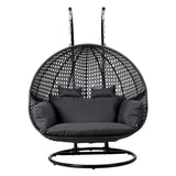 Gardeon Outdoor Egg Swing Chair Wicker Furniture Pod Stand Cushion 2 Seater Grey HM-EGG-TAT-D-J-BKGR-AB