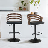 Sarantino Set of 3 Bentwood Walnut Barstool Leather Seat and Metal Base BAR-MLM-081-3