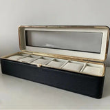 Luxury transparent-lid watch box with 6 fabric-lined compartments, portable and shockproof design, V1106-SBSNH002
