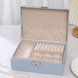 2-Tier Jewelry Box - With Removable Drawer & Lock - Large Storage Capacity for All Jewelry - Blue V1188-ZXY-131-388