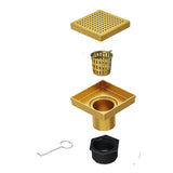 15x15cm Square Shower Drain with Grid Pattern Grate Brushed Gold 304SS, CUPC Certified with Hair V63-955611