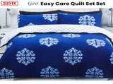 225TC Geo Damask Cotton Rich Easy Care Quilt Cover Set Queen V442-CAP-QUILTCS-GEO-BLUE-QS