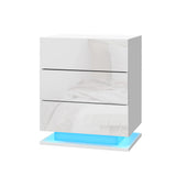 Artiss Bedside Table LED 3 Drawers - MORI White FURNI-O-LED-BS-02-WH