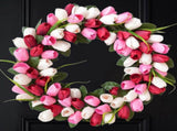 24 Inch Spring Valentine Tulip Wreath for Front Door, Pink White Tulip Floral Wreaths Door Decor for V1258-DP02-C-2681