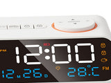 Alarm Clock Radio Multifunctional LED Music Timing Rechargeable FM Radio Alarm Clock for Home White V1294-YM0706-3115230065011