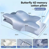 Butterfly 4D Memory Cotton Pillow Ice-Silk Fabric Cooling Pillow Cervical Spine - Blue - Size Large V1106-115-79531-BLU-LARGEHORNMODEL