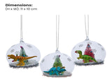 Christabelle 3 Glass Dome Christmas Ornaments Dinosaur Novelty Figures 11cm Xmas Tree Decoratio 112_SHD2002