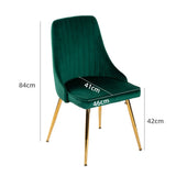 Viva Forever Set of 2 Green Velvet Dining Chairs-Art Deco Design with Gold Metal Legs V264-DNC-414V-GRN-02