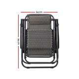 Gardeon 2PC Zero Gravity Chair Folding Outdoor Recliner Adjustable Sun Lounge Camping Grey FF-ZGC-GRX2