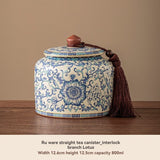 Ru Kiln tea jar, blue-and-white ceramic canister, airtight tea storage, floral tea container, V1102-122-23629-CYN-1