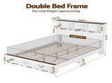 Artiss Double Bed Frame with Storage Bookcase Headboard and Footboard White Wooden Platform Bed with WBED-F-LYMES-D-WH-ABC