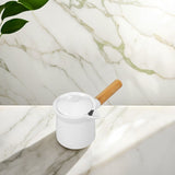 White Ceramic Milk Pan Wooden Handle Anti-Scalding Practical for Home V1192-AZ-W-25598