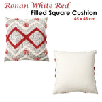 Accessorize Ronan White Red Filled Square Cushion V442-HIN-CUSHION-RONAN-WHITERED-SQ