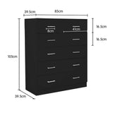 Sarantino Tallboy Dresser 6 Chest Of Drawers Cab 85 x 39.5 x 105 in Black CBT-085-040-105-BK