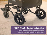 EQUIPMED Folding Transit Manual Wheelchair, Attendant Propelled, Steel Frame, Wide Seat, Comfortable V219-HELWLCEQB51A