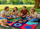 Extra-large 198.12x198.12 cm foldable picnic mat with portable rope. Soft padding design, floral and V1105-YAHWT-01