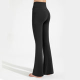Size S Women's High Waisted Flare Yoga Pants with Side Pockets - Black Crossover Waistband Stretch V888-ELOSUNG57381-1