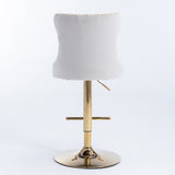 2x Height Adjustable Swivel Bar Stool Velvet Studs Barstool with Footrest and Golden Base- Beige V226-SW1912BG