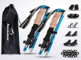 Blue Folding Hiking Poles Pair - Lightweight Aluminum Trekking Poles - Adjustable 110-125cm Walking V888-ELOSUNG56522