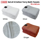 550GSM Set of 4 100% Cotton Terry Bath Towels 70 x 140 cm Silver V442-ATX-TOWEL-550GSMSETOF4BATH-SILVER-RE