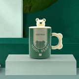 2X High-Fired Ceramic Porcelain Mug Set with Lid 400ml Bear w Tea Spoon GREEN V274-HA-LA-P0024828-BEAR