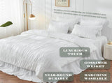 Wrinkle Textured Bedding Set - 3 Piece Quilt Cover and Pillowcase Set - White Bohemian Style V888-ELOSUNG54958-2