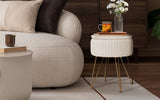 Side Table Storage Ottoman - Velvet Padded Stool Vanity Footstool REMY CREAM BEIGE V274-FT-BL-250106-BE