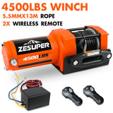 4500lb Electric Winch 12V Synthetic Rope Wireless RemoteX2 ATV Winch Kit Boat Winch UTV 4WD Orange V211-AUEB-ZEEW019K
