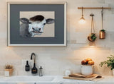Curious Cow w Artificial Hair Framed Canvas Wall Art 60cm V637-95205COW