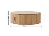 Artiss Round Coffee Table Storage Fluted Center Table Living Room Office 80cm Wood FUR-U-COF-11-WD