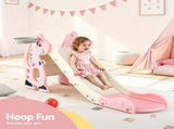 Keezi Kids Slide Set Basketball Hoop Outdoor Playground Toy Dragon 125cm Slide Pink KPS-SLIDE-DRAGON-PK