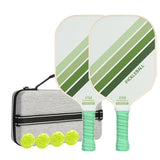 2PCS Green Striped Fiberglass Pickleball Paddles & 4PCS Balls Set with Hardshell Storage Box - Shock V888-ELOSUNG49736