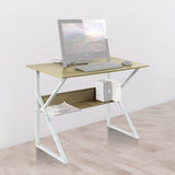 Wood & Metal Computer Desk with Shelf Home Office Furniture 834371