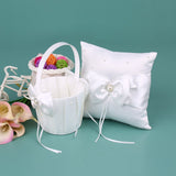 7 * 7 inches White Satin Bowknot Rhinestone Decorated Ring Bearer Pillow and Wedding Flower Girl V1294-YM0901-H21023