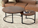 Levede Round Nesting Table Coffee Table Wood Side Table CH1156-60-BR_NZ