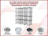 12 Cube Wire Grid Organiser Bookcase Storage Cabinet Wardrobe Closet Black V63-827861