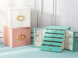 Light Blue Elegant 5-Layer Large Capacity Jewelry Storage Box with Dual Opening Doors - Perfect for V888-ELOSUNG13846